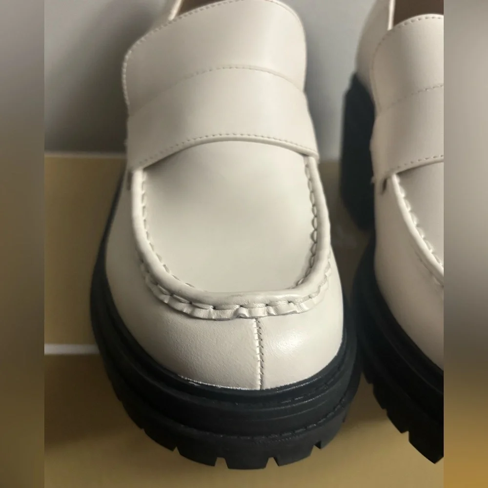 Michael Kors Rocco Block Heeled Loafer Leather LT Cream 9.5 #2